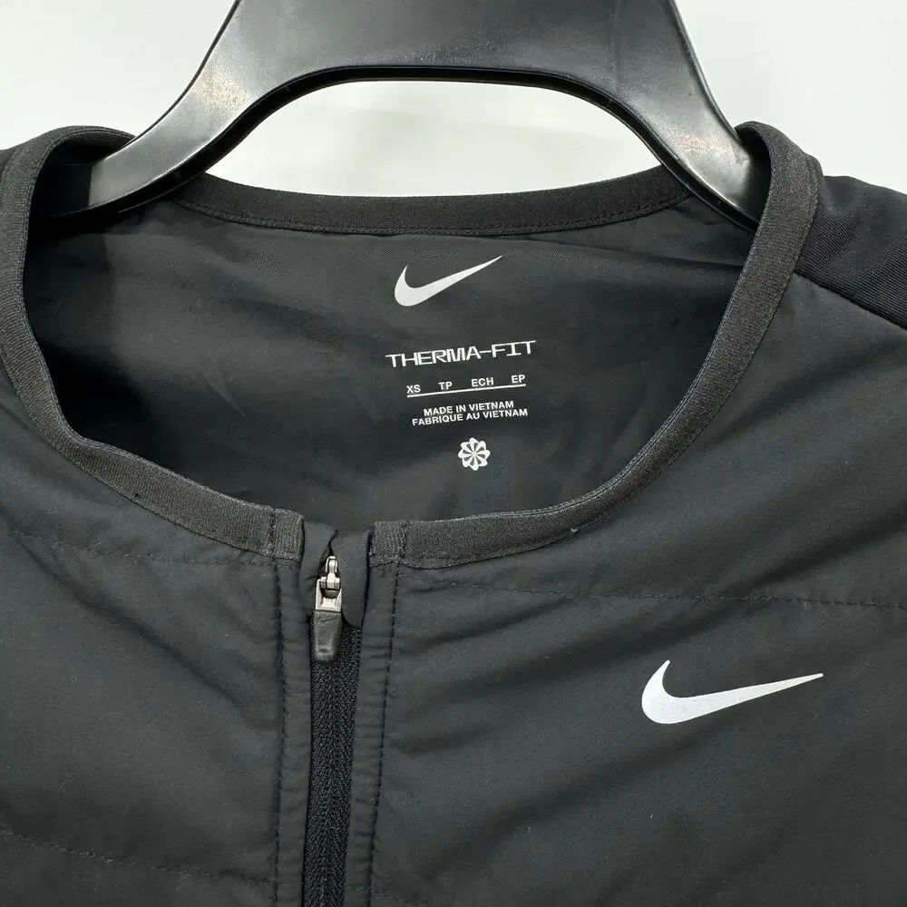 Nike THERMA-FIT Gray Black Quilted Full Zip Jacket Thumbholes Womens XS